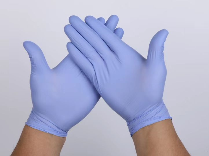 قفازات فحص نيتريل زرقاء طبية disposable خالية من المسحوق