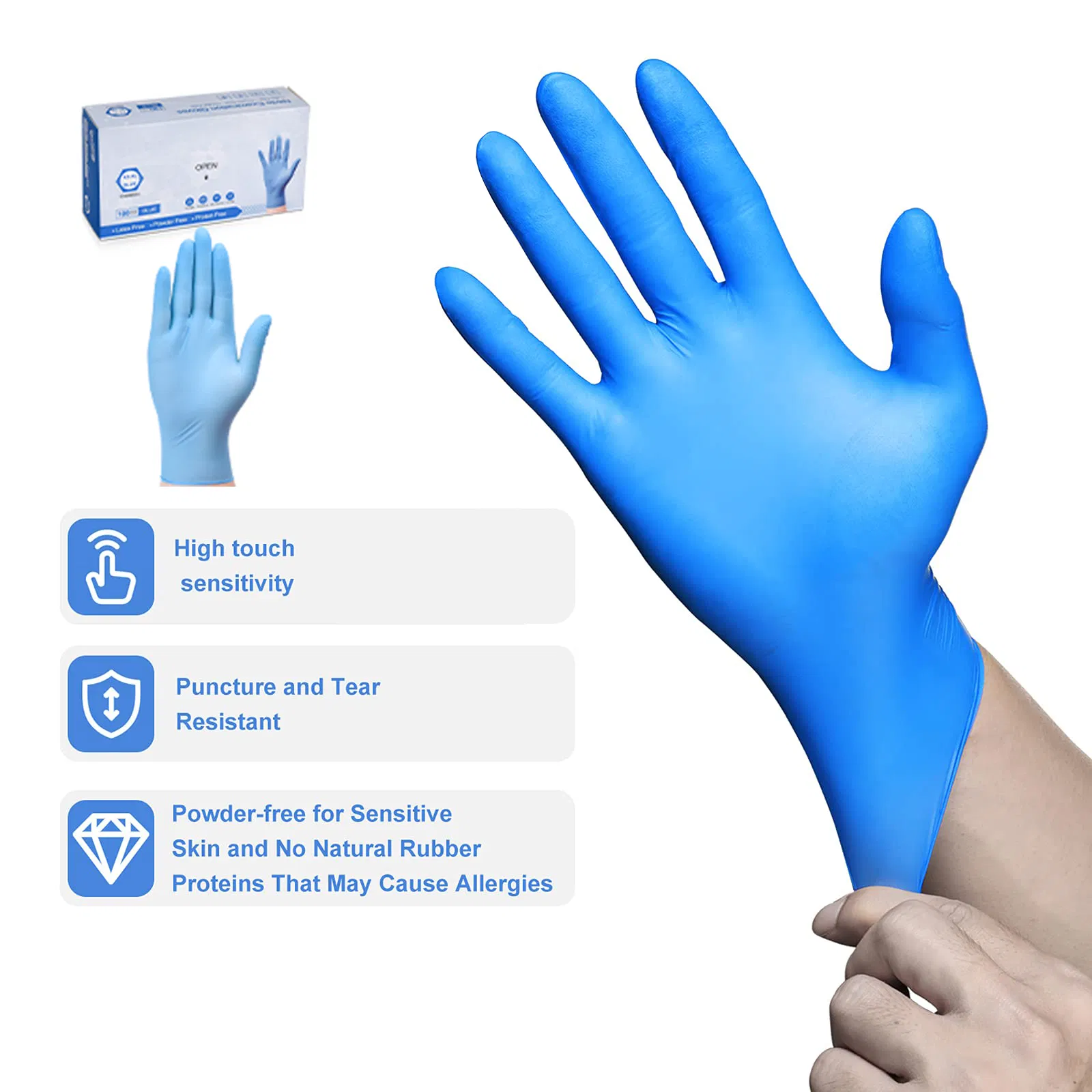 قفازات عمل حديقة خالية من المسحوق باللونين الأسود والأبيض والأزرق قفازات نيتريل disposable