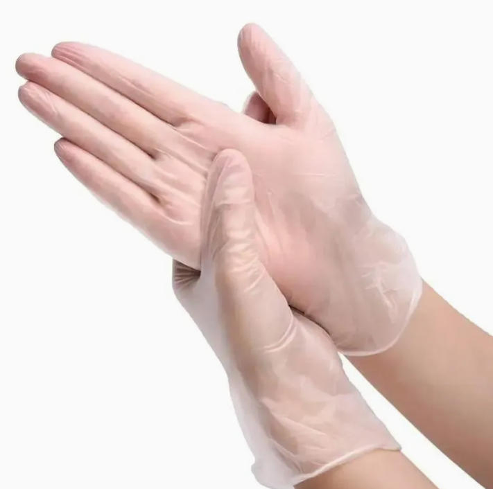 قفازات فحص طبية من الفينيل خالية من اللاتكس لمقدمي الرعاية المسنين خالية من البودرة قفازات PVC disposable بيضاء