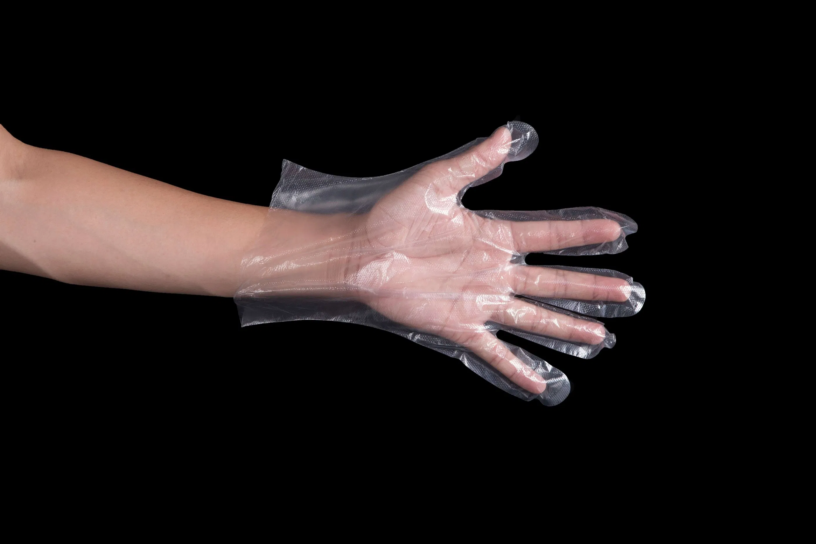 قفازات طبية واقية بلاستيكية disposable من البولي إيثيلين (PE) والبولي إيثيلين عالي الكثافة (HDPE) والبولي إيثيلين المنخفض الكثافة (LDPE) (معتمدة من CE وISO)