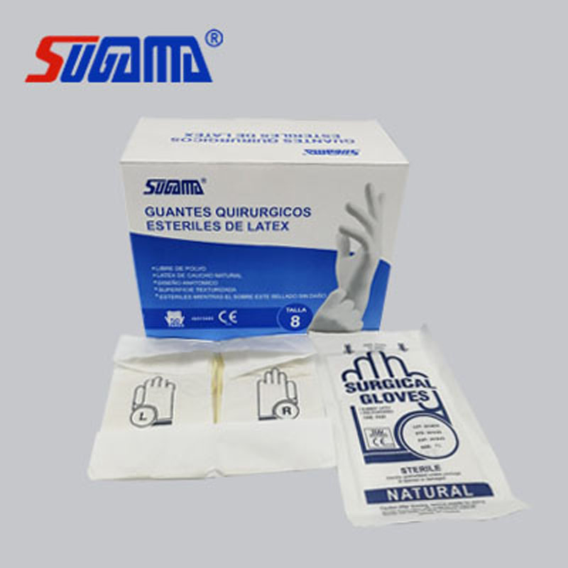 قفازات طبية جراحية زرقاء من اللاتكس للاستخدام مرة واحدة للسلامة والفحص في المستشفيات
