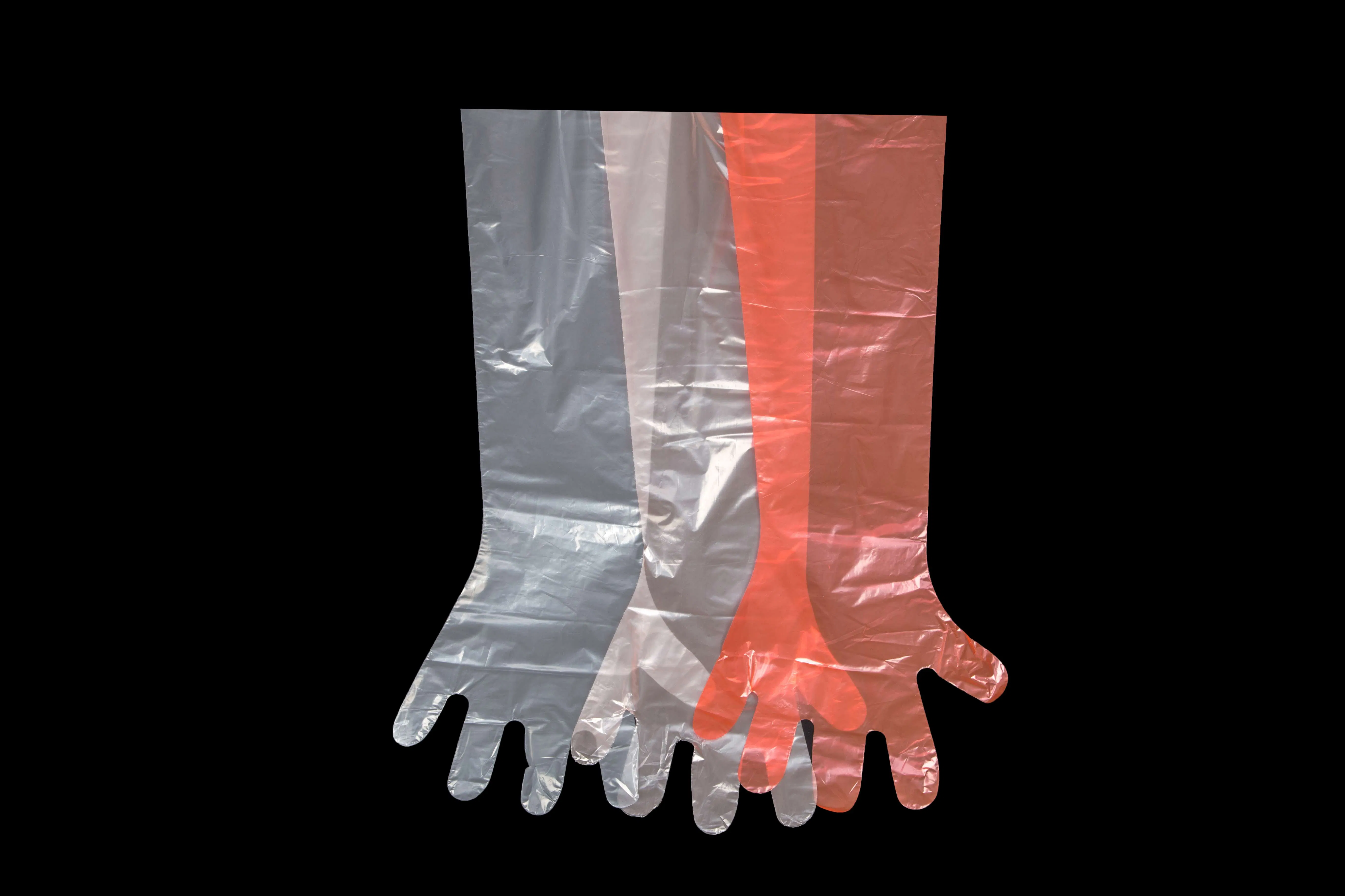 قفازات طبية واقية بلاستيكية disposable من البولي إيثيلين (PE) والبولي إيثيلين عالي الكثافة (HDPE) والبولي إيثيلين المنخفض الكثافة (LDPE) (معتمدة من CE وISO)