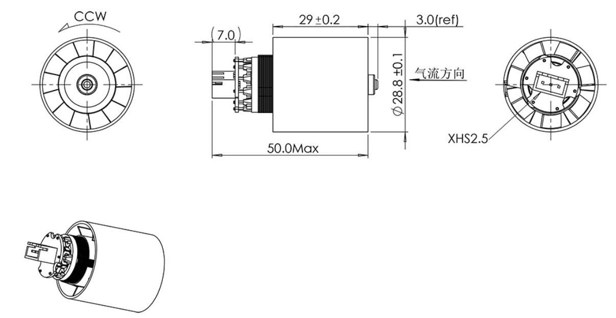 Outline Drawing of Brushless DC Motor