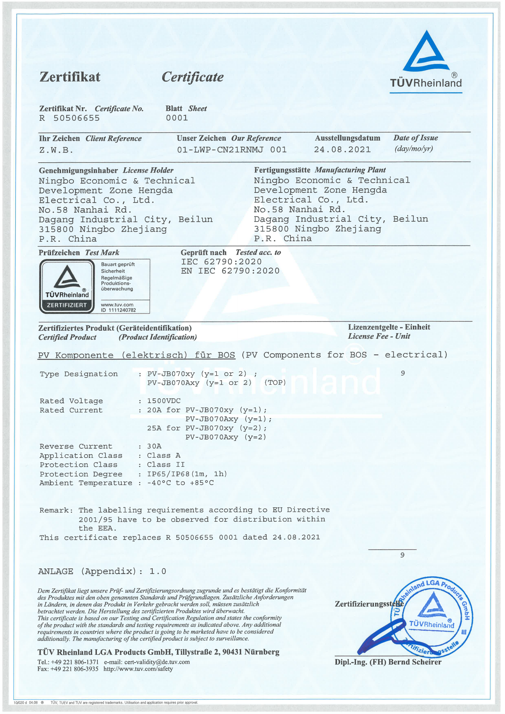 TÜV Rheinland Certificate