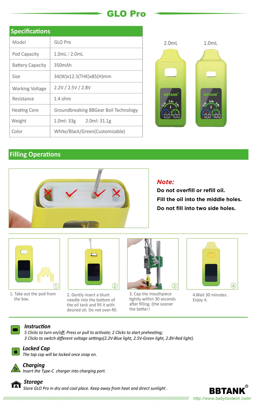 Postless Ceramic Heating 1g 2g Empty Disposable Vape Glo PRO Smart Temperature Control