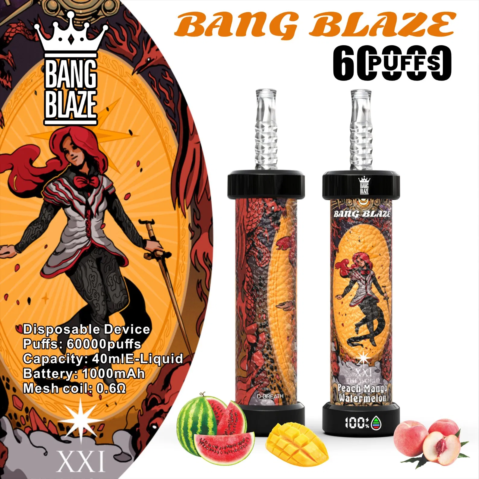 40ml E-Liquid Mesh Coil 60000 Puffs Bang Blaze Shisha 60K Rechargeable Disposable Big Smoke Vape Device