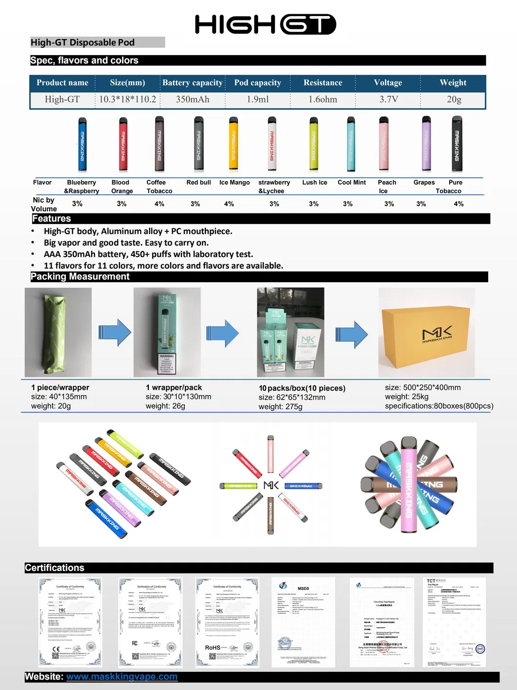 Maskking Disposable Electronic Ecigarette Vape Pen Device