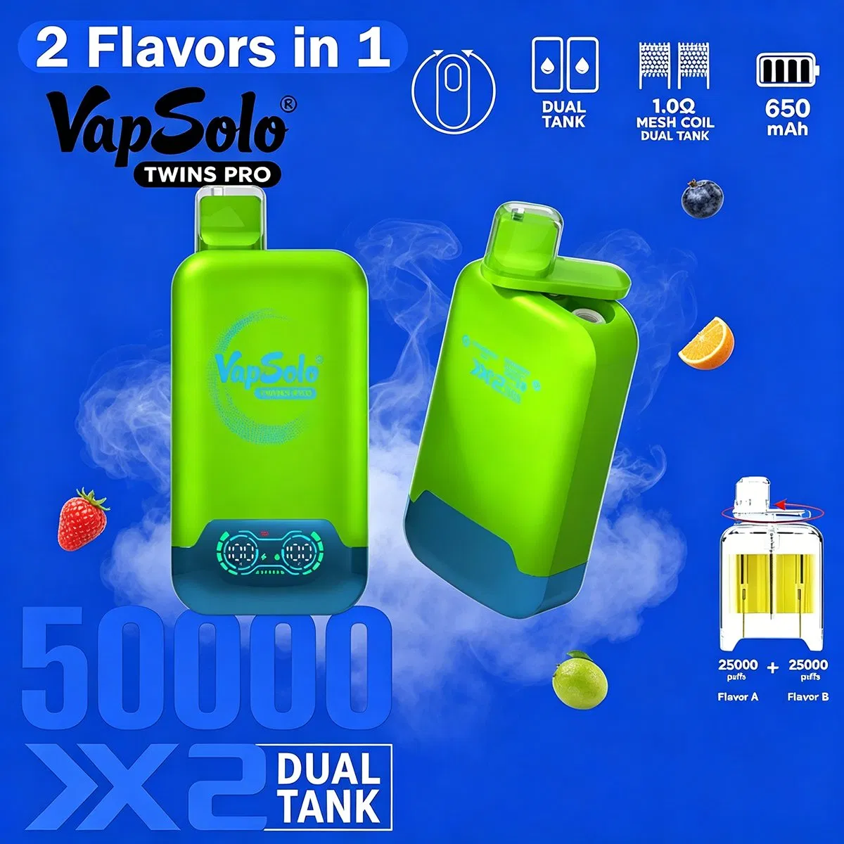 EU Warehouse Twins PRO 50000 Puff LED Screen Smart Chip Rechargeable Disposable Electronic Cigarette Germany Clearance Portable Device