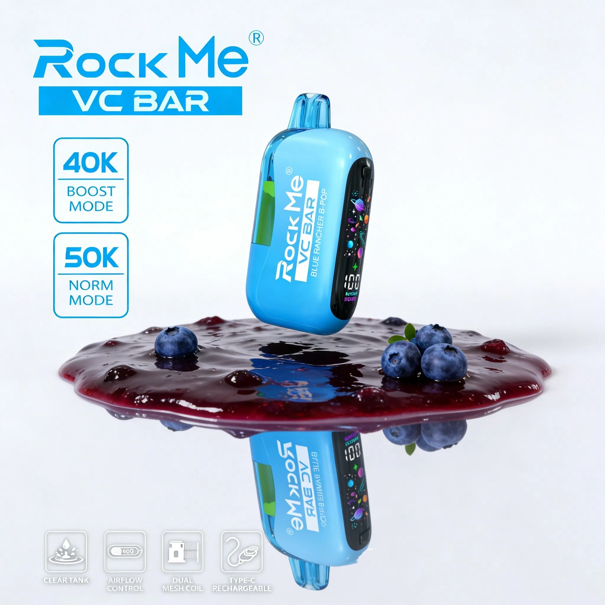 Rockme Clear Tank Pod Kit Prefilled Vape 50000 Puff High Capacity Rechargeable System Smooth Flavor Long Lasting Vape Device