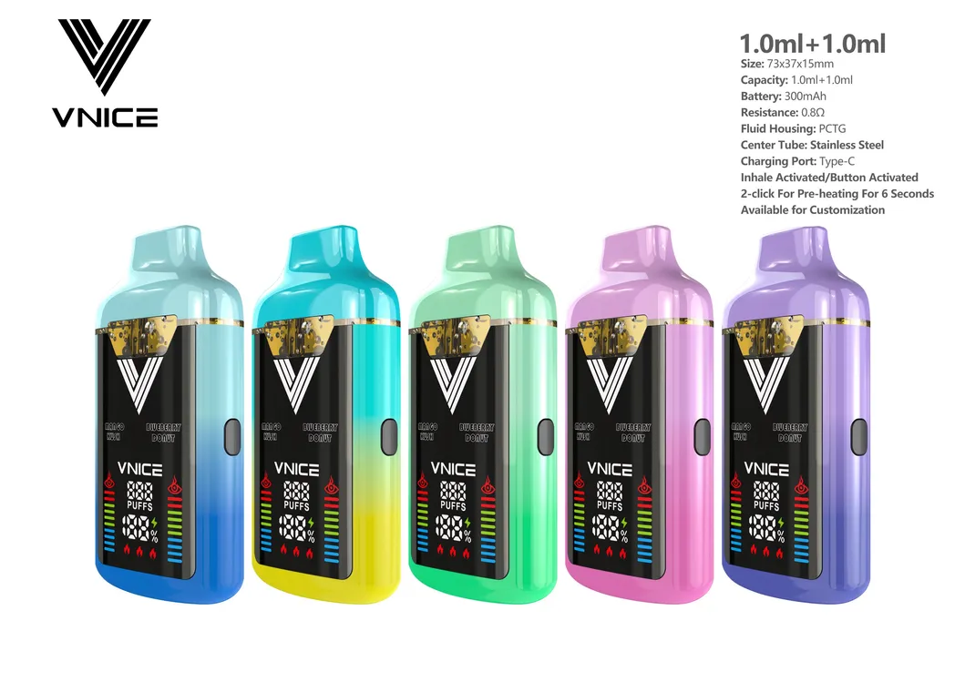 Wholesale Ceramic Dual Double Chamber Hardware Disposable Vape Pens Empty 1ml+1ml Postless Device with Big LED Smart Screen