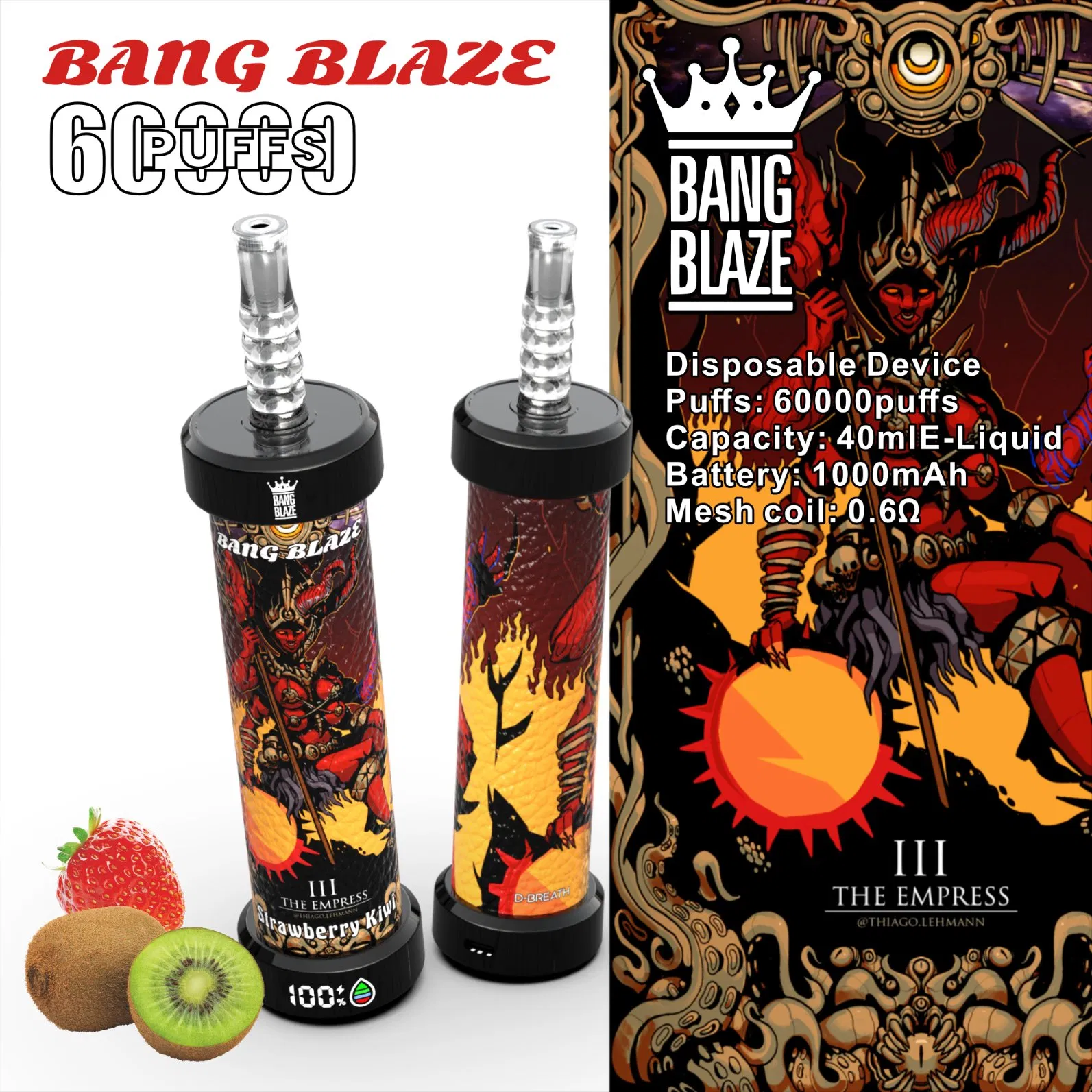 40ml E-Liquid Mesh Coil 60000 Puffs Bang Blaze Shisha 60K Rechargeable Disposable Big Smoke Vape Device