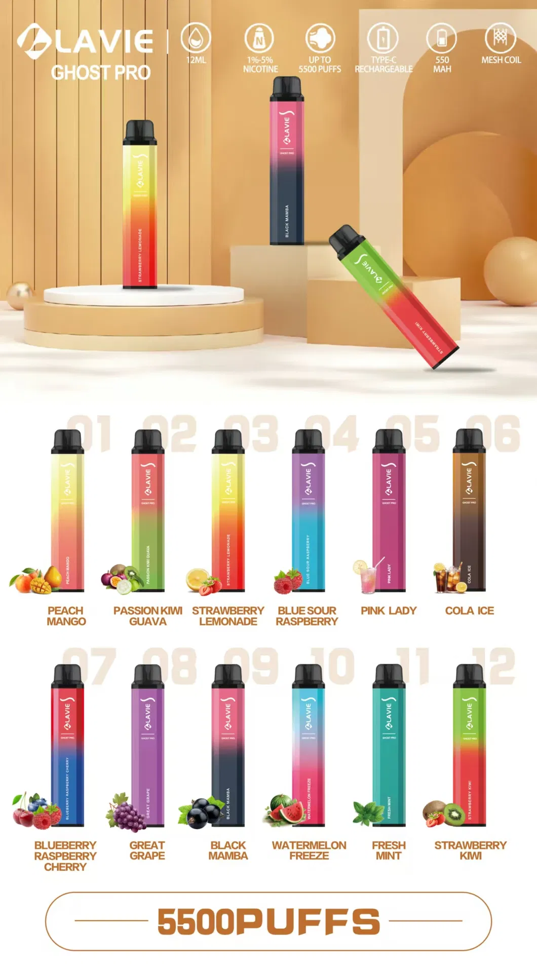 High Capacity Lavie 7000 Puffs Vaping Device with 2% ***