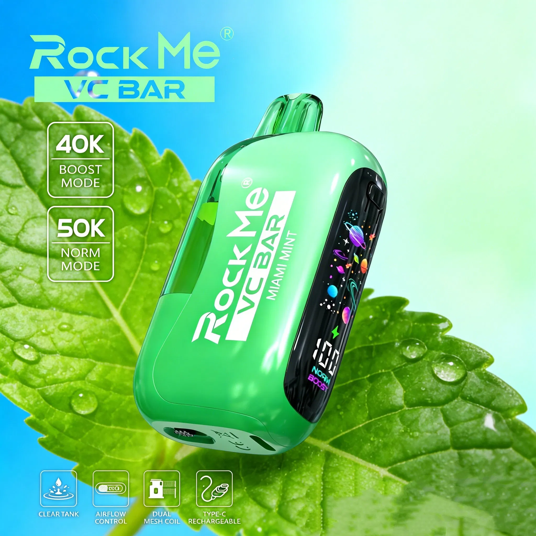 Rockme Clear Tank Pod Kit Prefilled Vape 50000 Puff High Capacity Rechargeable System Smooth Flavor Long Lasting Vape Device