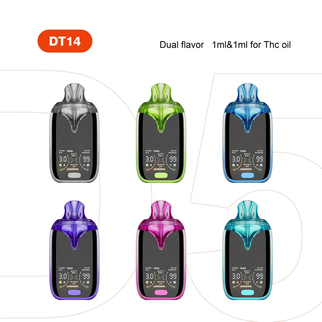 Manufacturer Wholesale 1g 2g 1ml+1ml Ceramic Heating Metal-Free Postless Empty Adjustable Disposable Vape Pen Double Flavor Dual Cart Tank Device with Screen