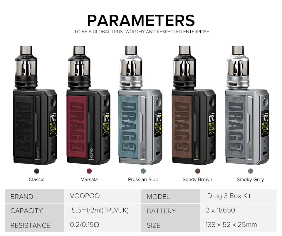 China Wholesale Voopoo Drag 3 Rechargeable Vape Mod Kit Vape Device