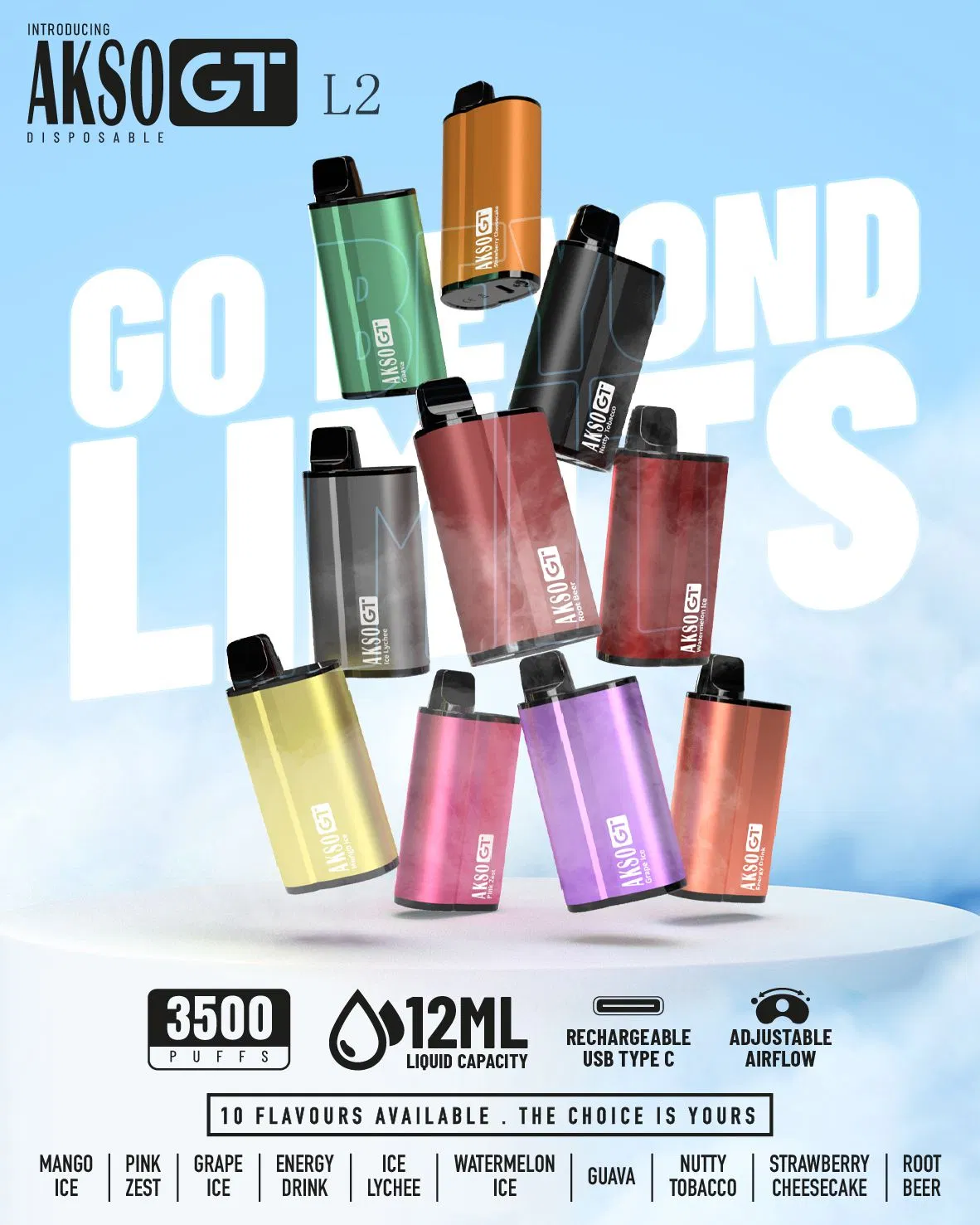 Mesh Coil 12ml Rechargeable Disposable Vape 3500 Puffs Akso Gt Disposable Device