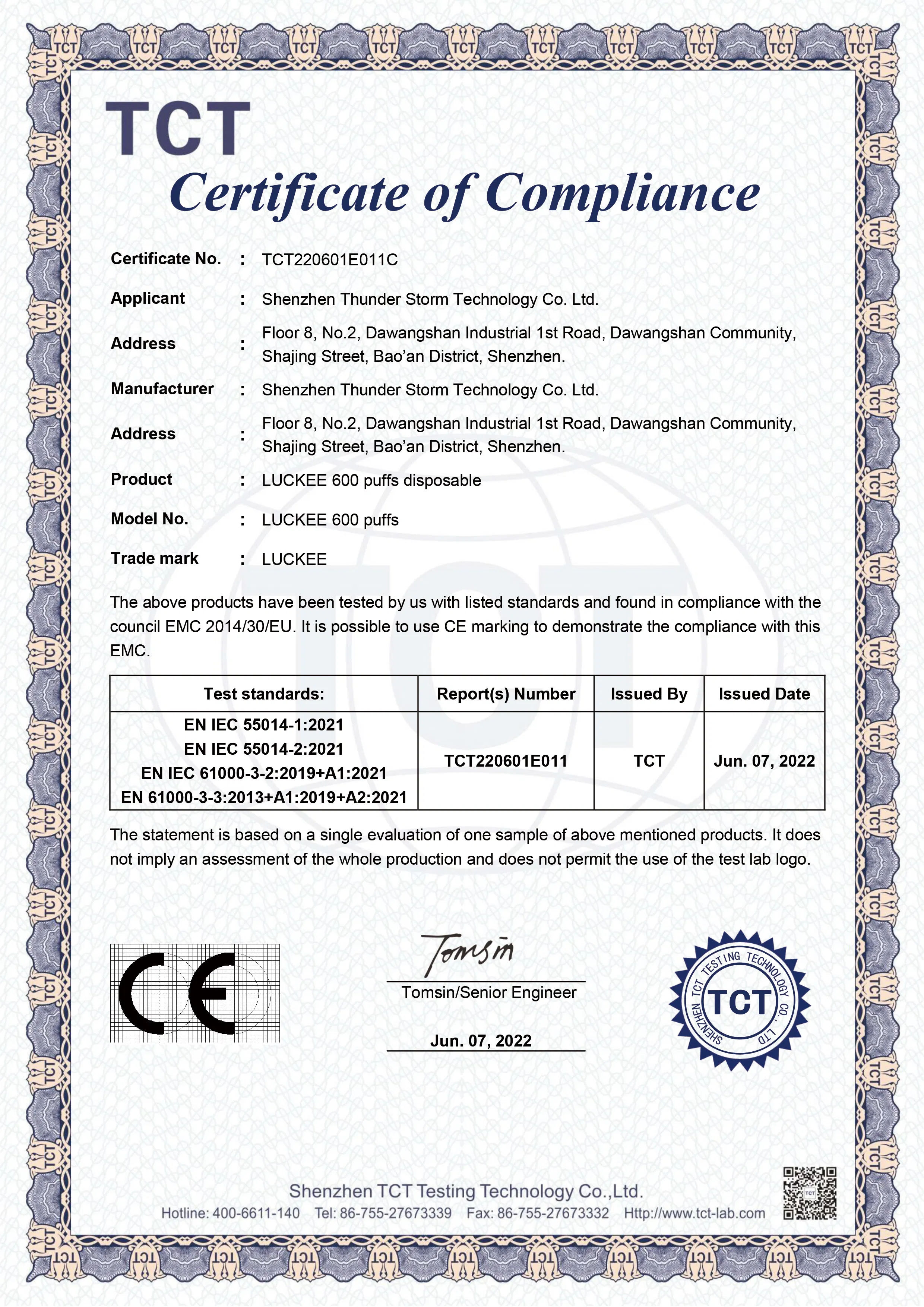 Product Certificate 3