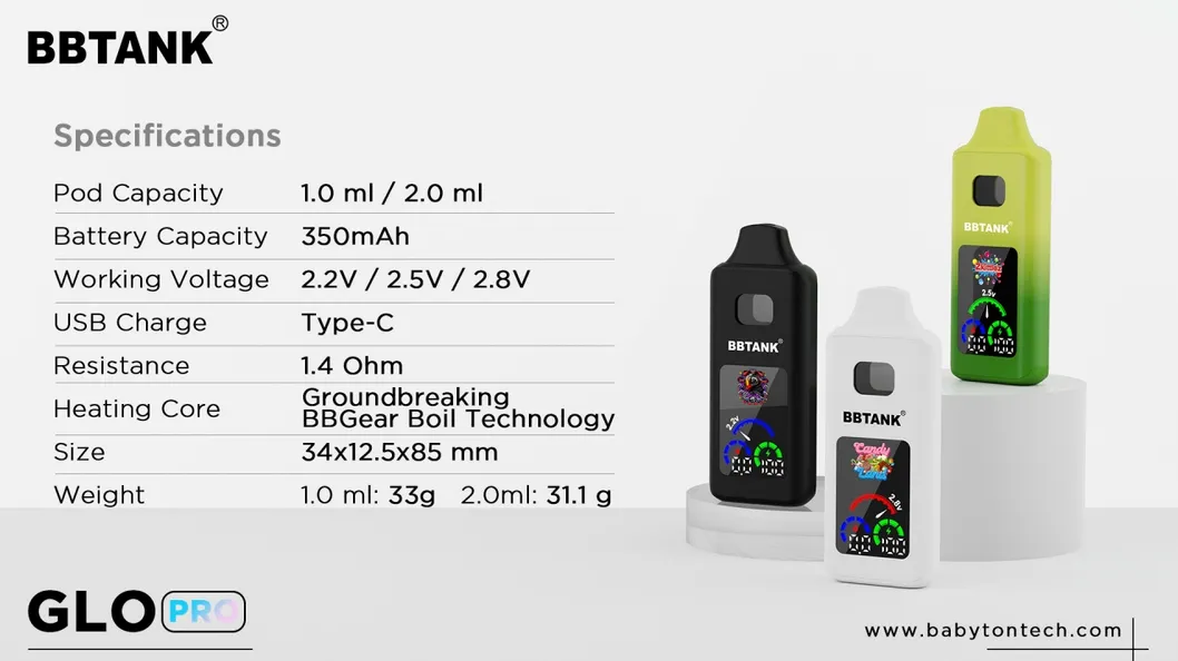 Postless Ceramic Heating 1g 2g Empty Disposable Vape Glo PRO Smart Temperature Control