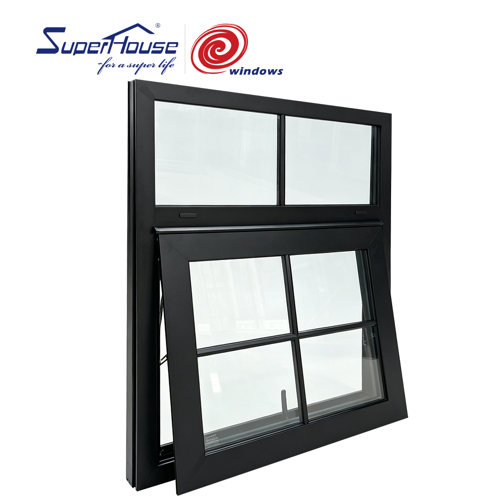Superhouse Cafe Shop UV Resistant French windows Aluminum Morden BLack Casement windows with Screens New Design Factory Direct