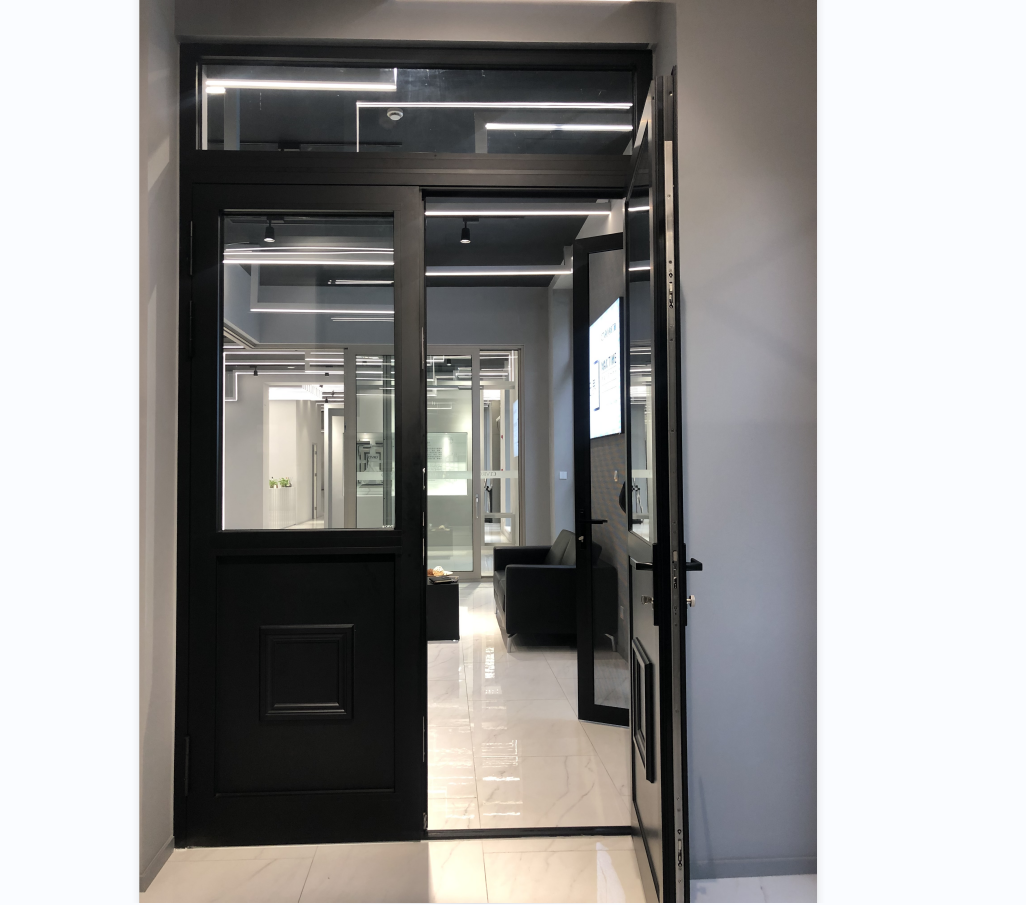 Main Aluminum Front Entry Door Double Tempered Glass New Design Exterior Modern Black Steel Graphic Design Aluminum Alloy CN;SHG