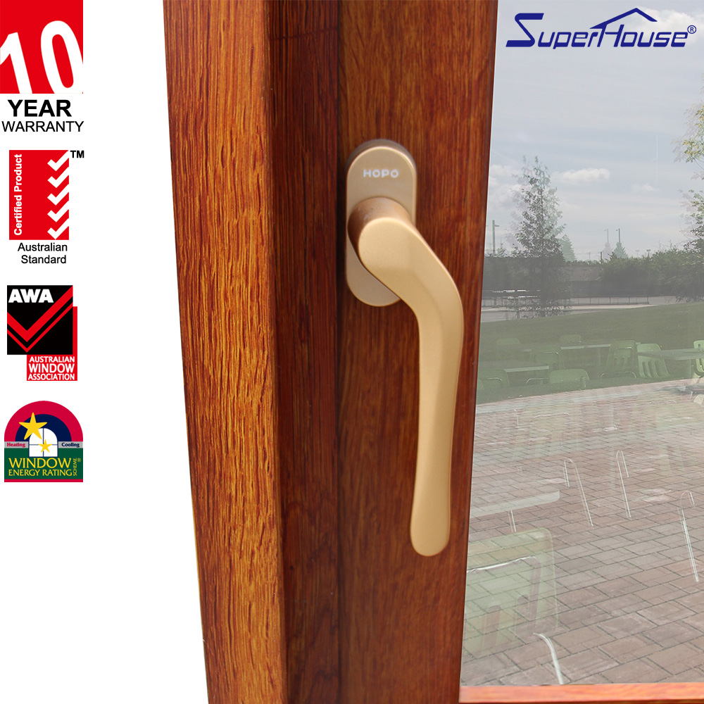 NFRC Title 24 Certified Thermal Break Aluminum Sliding Window Wood Grain Design Double Glazing German Hardware for Villa
