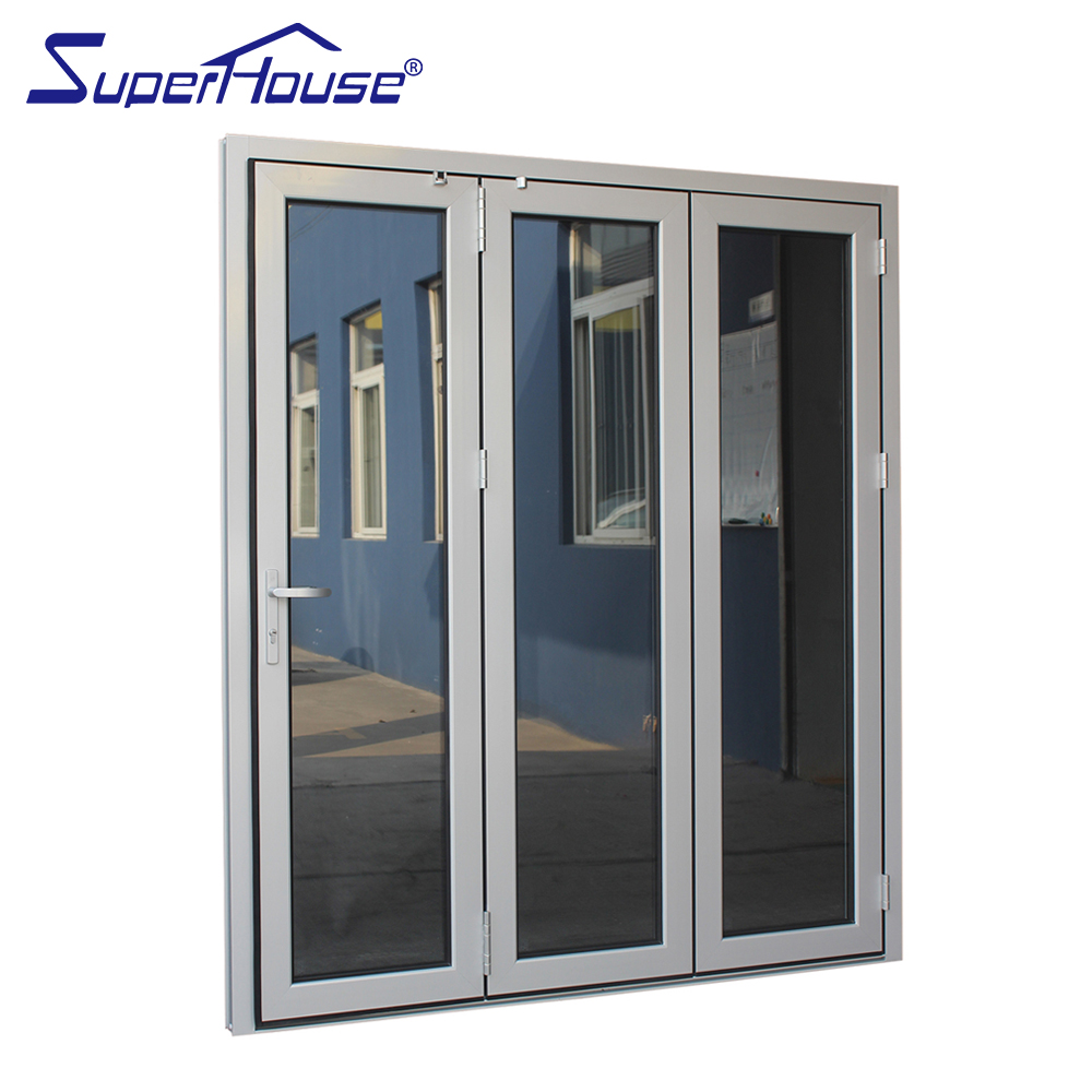 NFRC Superhouse Aluminium Accordion Bifolding Doors Fold Door Aluminum Alloy Tempered Glass Folding Door with Retractable Screen