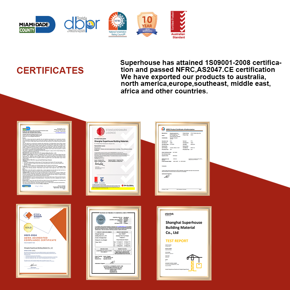 Florida Approved Hurricane Impact Exterior Large Lift and Sliding Patio Doors Double Glazed Sliding Doors