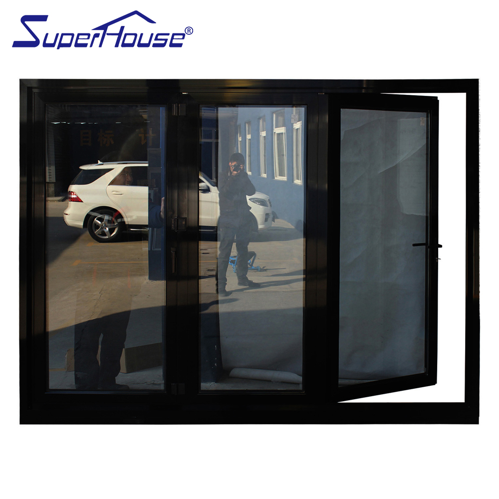 Germany Design Black Thermal Break Heat Insulation NFRC Patio Glass Door Exterior Aluminum Folding Doors Patio Bifold Doors