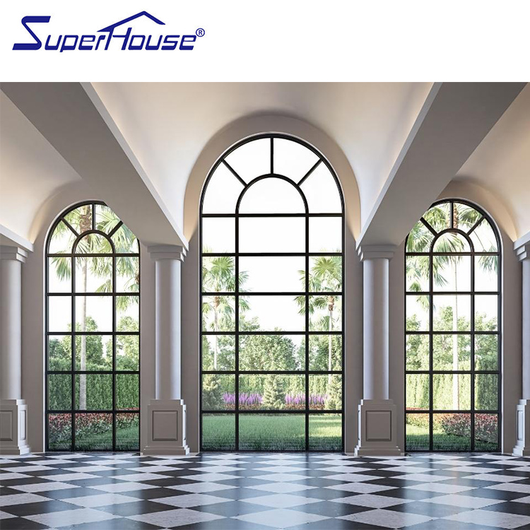 Factory customized USA standard shaped fixed window aluminum double glazed arched round circular triangle window for villa house