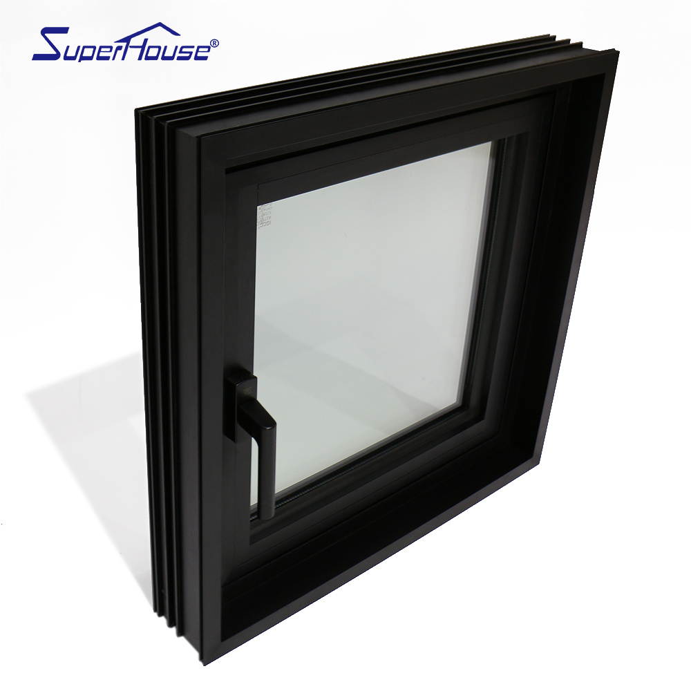 Superhouse Easy Installed Customizable Tempered Glass for Kitchen & Toilet Small Black Aluminum Awning Window