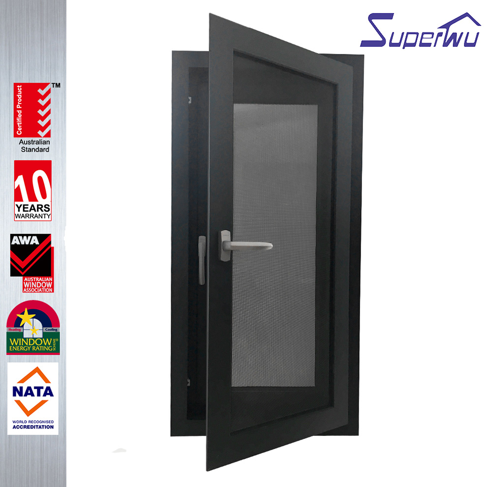 Superhouse 2026 High Security Aluminum Casement Window Black Frame Tempered Double Glass Mosquito Net Popular