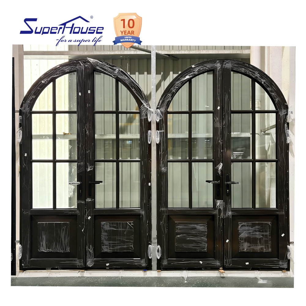 Thermal Break Curved Round Main Entry Door With French Grille Triple Layer Glass Wind & Fire Resistance Custom Finish