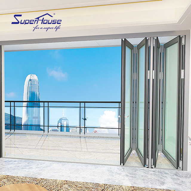 NFRC TITL 24 Superhouse Aluminium Accordion Bifolding Doors Fold Door Aluminum Alloy Tempered Glass Folding Door