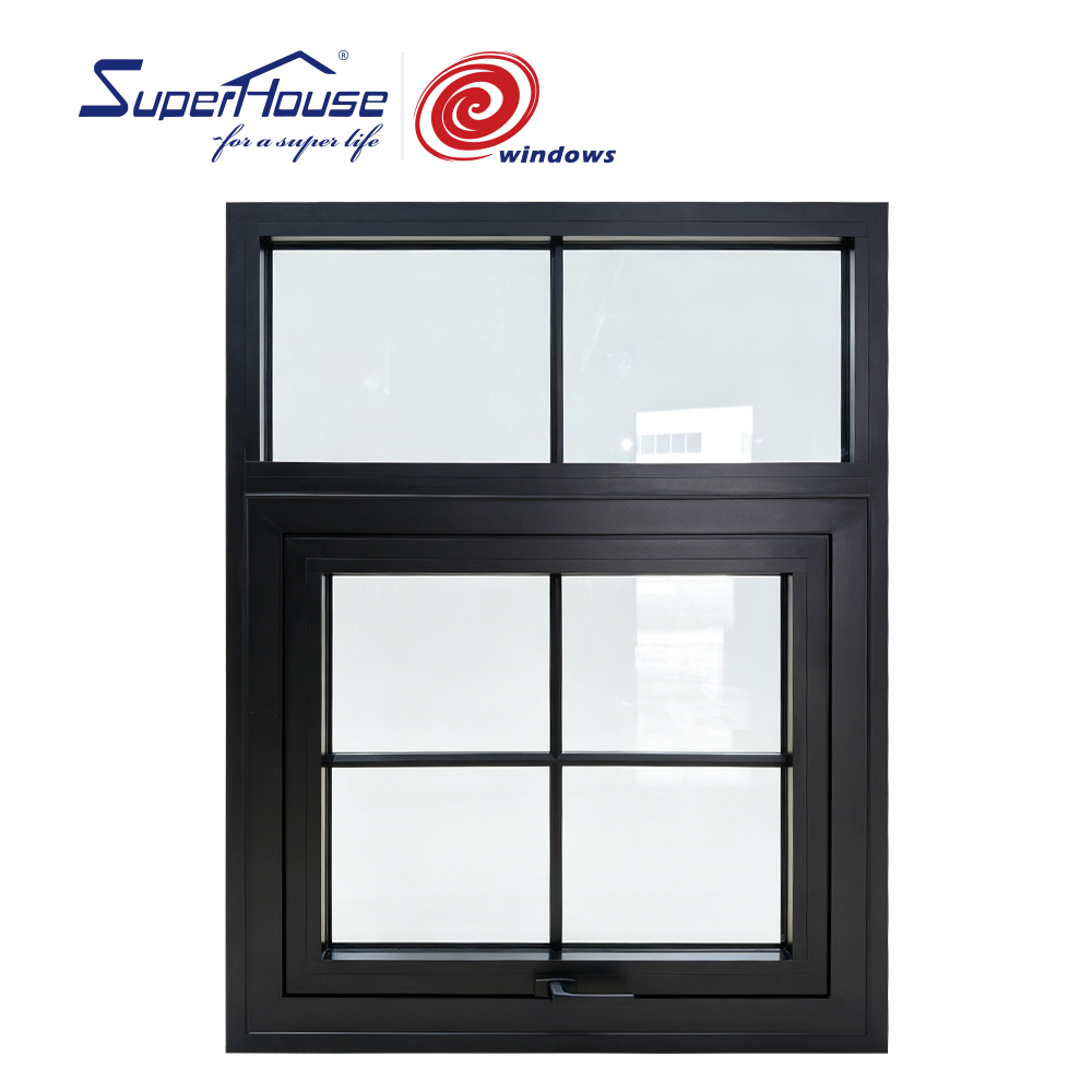 Superhouse Cafe Shop UV Resistant French windows Aluminum Morden BLack Casement windows with Screens New Design Factory Direct