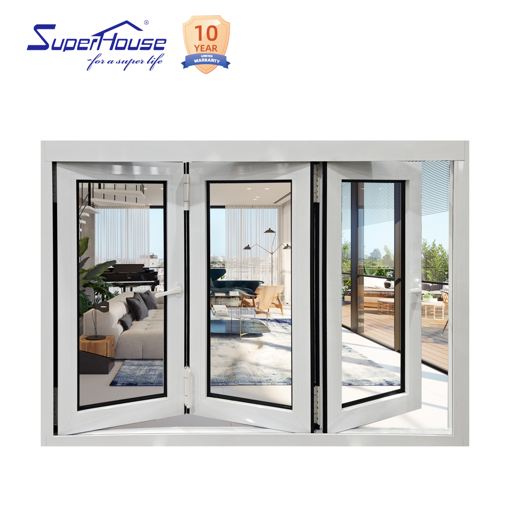 Superhouse French Style Folding Window Frameless Aluminium Tempered Glass Exterior Bi Folding Window Folding Glass Window