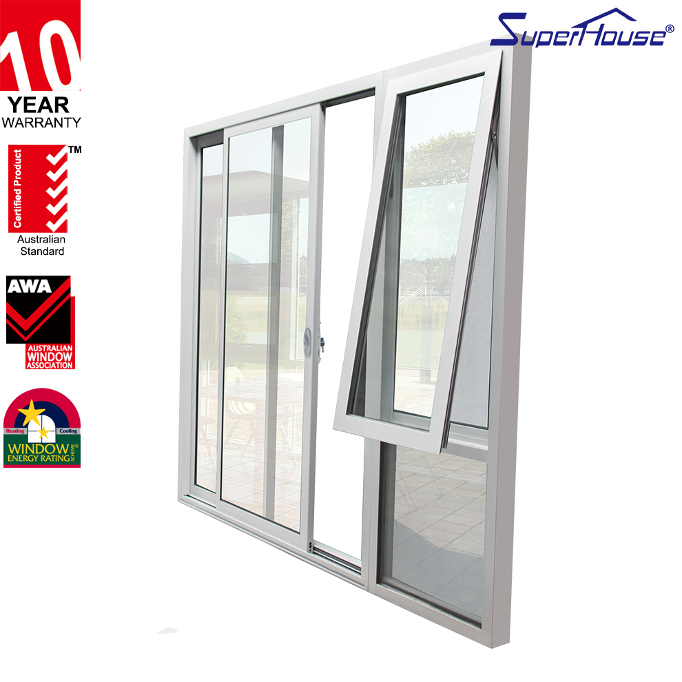 Superhouse NFRC American Soundproof Outdoor Terrace Balcony Low E Glass Thermal Break Aluminium White Patio Glass Sliding Door