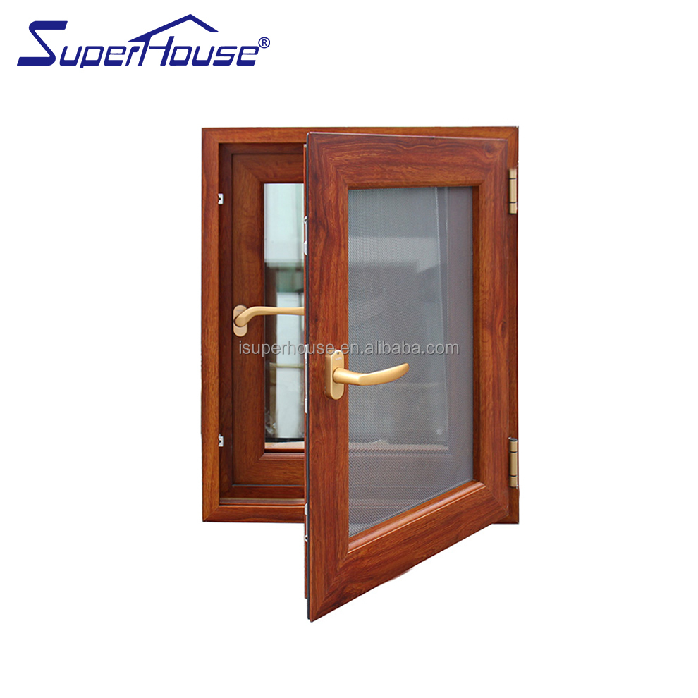 NOA Certified Aluminum Tilt&Turn Window Hurricane Resistant Wood Grain Frame Pastoral Style Windproof Rainproof Heat Insulation