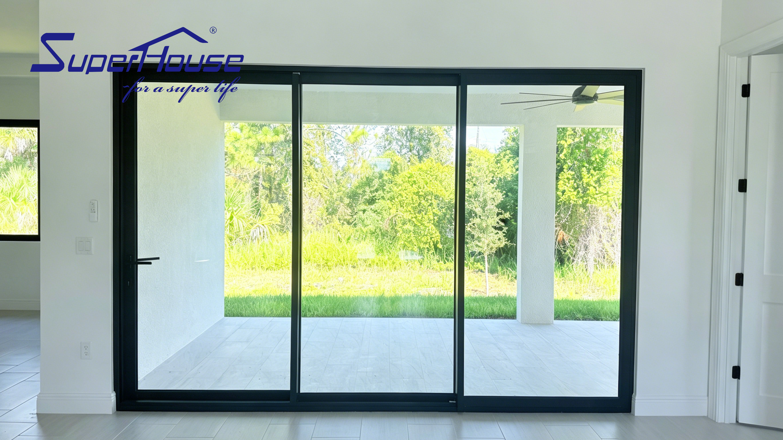 Florida Approval Hurricane Impact windows and Doors Miami-Dade NOA Insulated Aluminum Slim Sliding Door Stacker Door for Villa