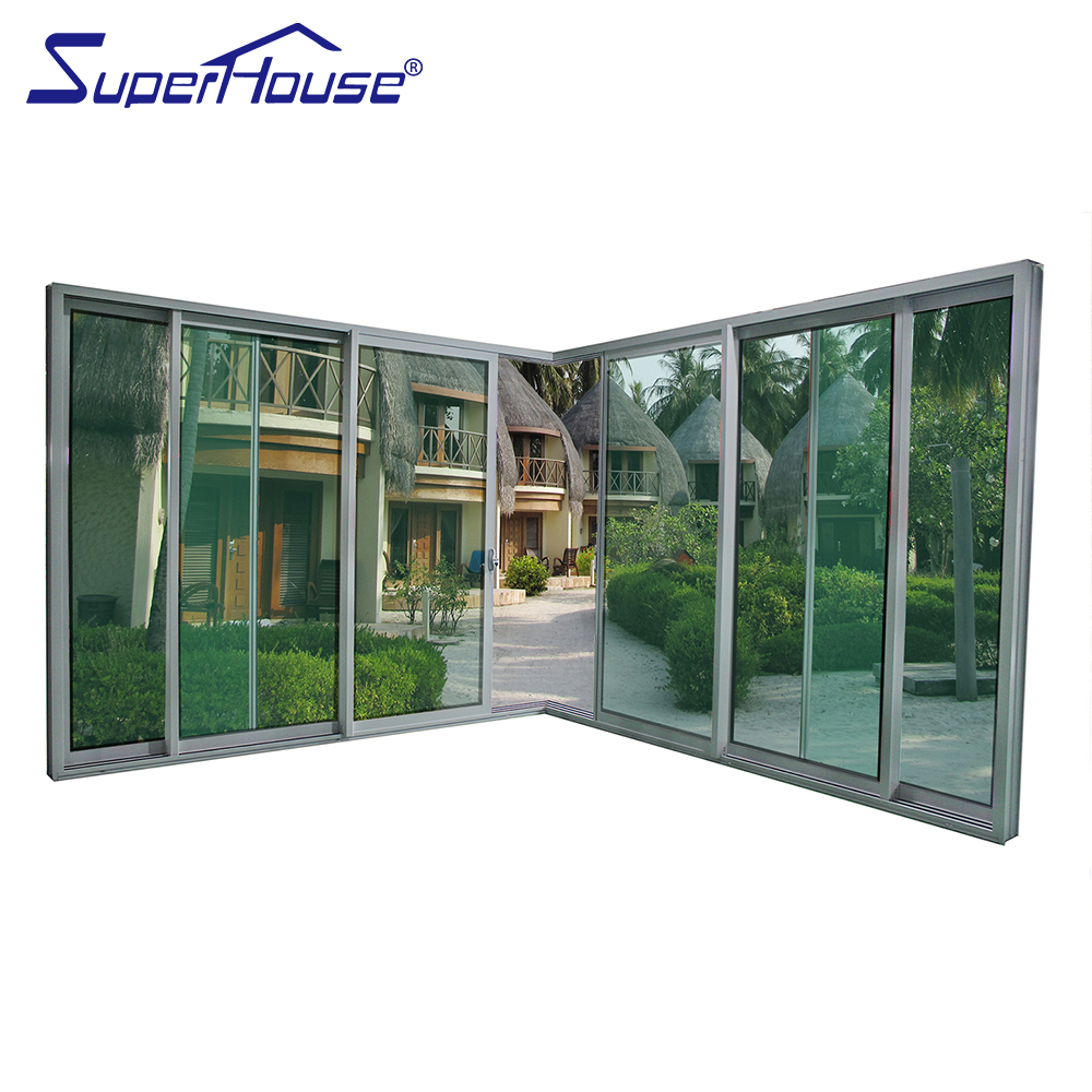 Superhouse NFRC Outdoor Hurricane Proof Patio Impact Tempered Large Glass Exterior Balcony Thermal Break Aluminum Sliding Doors