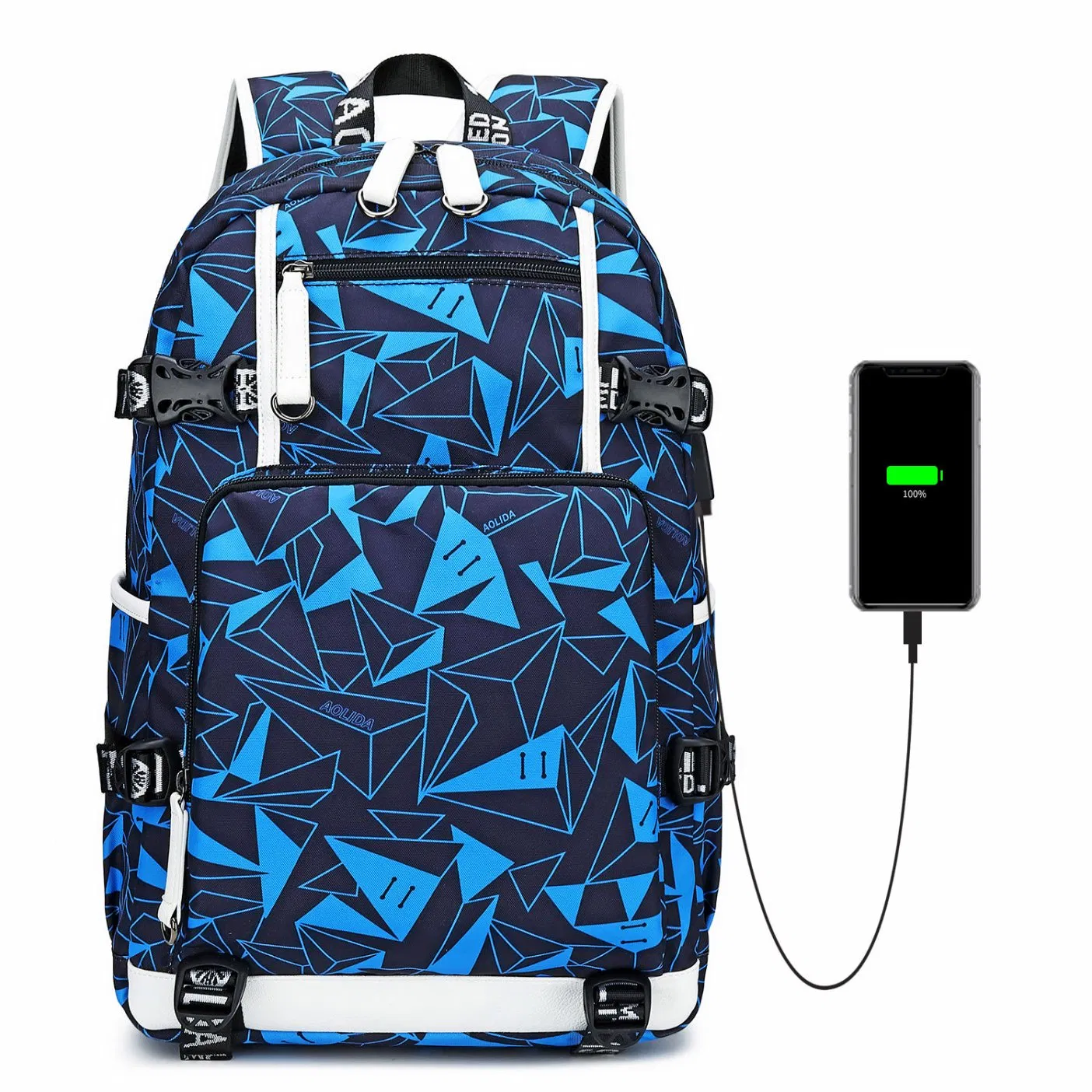 Mochila Estudantil Impressa Mochila de Computador à Prova d'Água Mochila de Viagem ao Ar Livre