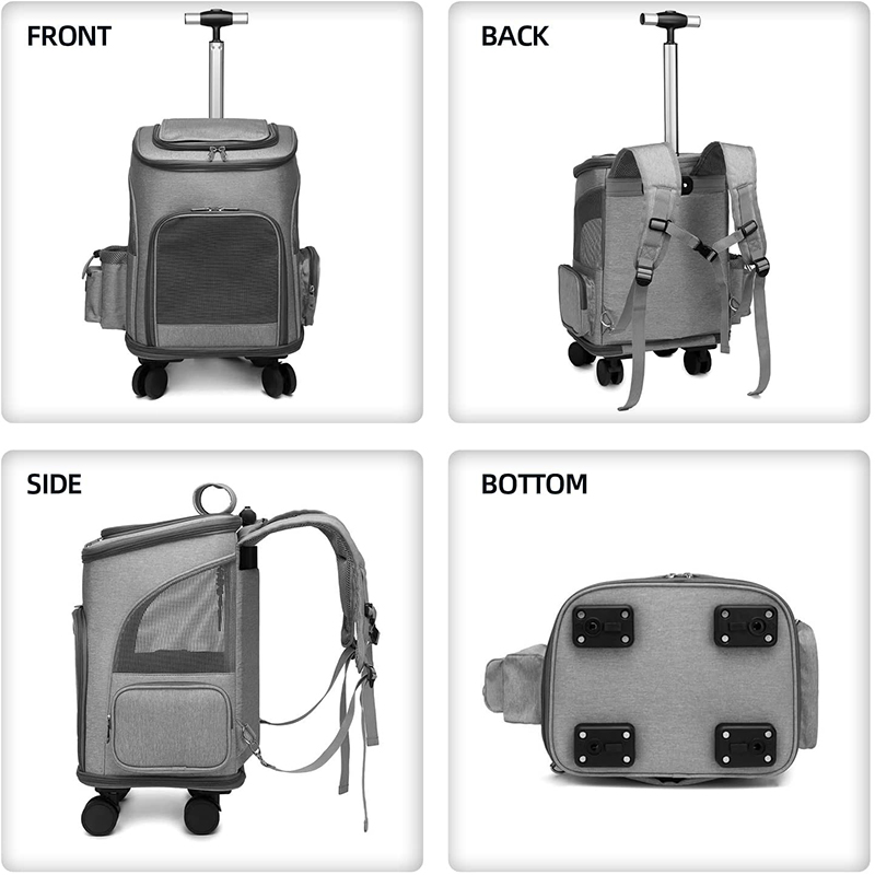 Mochila de Transporte com Rodas Durável e Respirável para Gatos e Cães