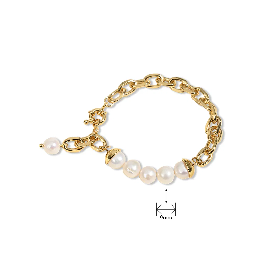 Estilo Clássico Vintage, Joias de Pérola de Água Doce Natural Brilhante, Liga de Cobre Banho de Ouro, Pulseira Ajustável Amiga da Pele para Uso Diário