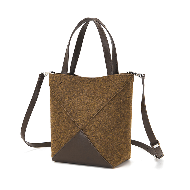 Bolsa de Couro Genuíno Niche Bucket Bolsa Feminina Moda Literária Bolsa de Ombro Hand Bill Bolsa Tote de Patchwork para Mulheres