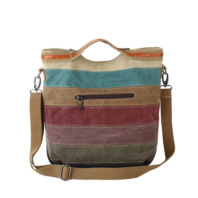 Bolsa Hobo Casual Colorida de Listras em Lona para Mulheres e Meninas