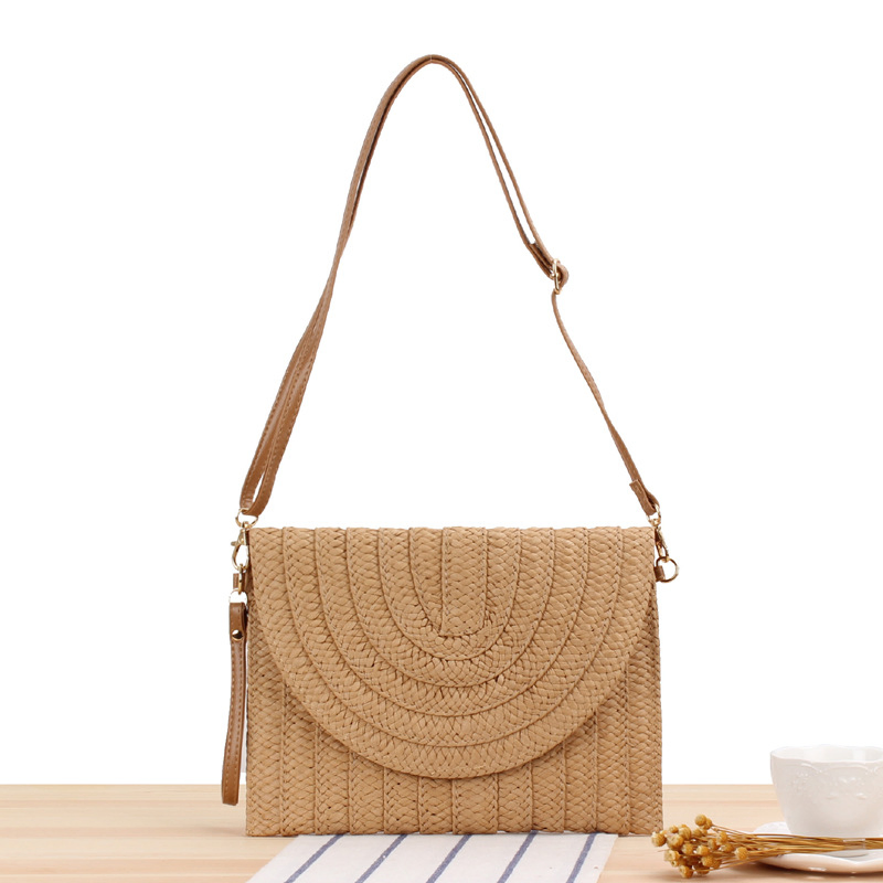 2024 Bolsas de Praia Ecológicas de Palha Clutch Envelope Bolsa de Ombro Feminina Venda Quente Palha de Papel Trançada Casual de Verão Portátil