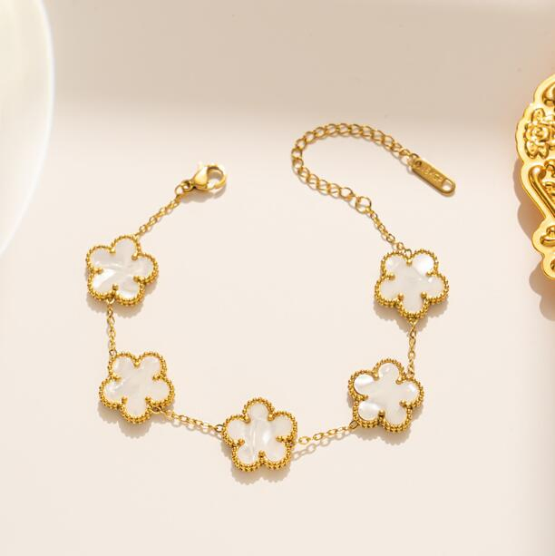 Pulseira de Flor em Aço Inoxidável Banho de Ouro, Pulseira de Flor de Duplo Lado para Damas de Honra, Joias para Mulheres