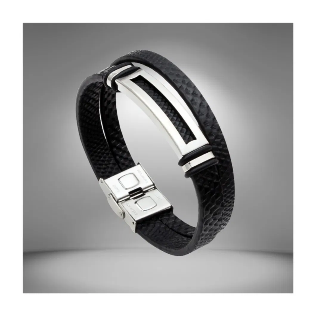 Pulseira Dual Wrap de Couro com Aço Inoxidável Urban Edge para Homens 210mm