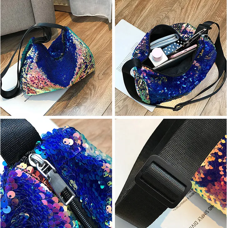 Bolsa de Ombro Hobo Jumbo Feminina de Lantejoulas Personalizada com Glitter e Paillette para Viagem de Moda