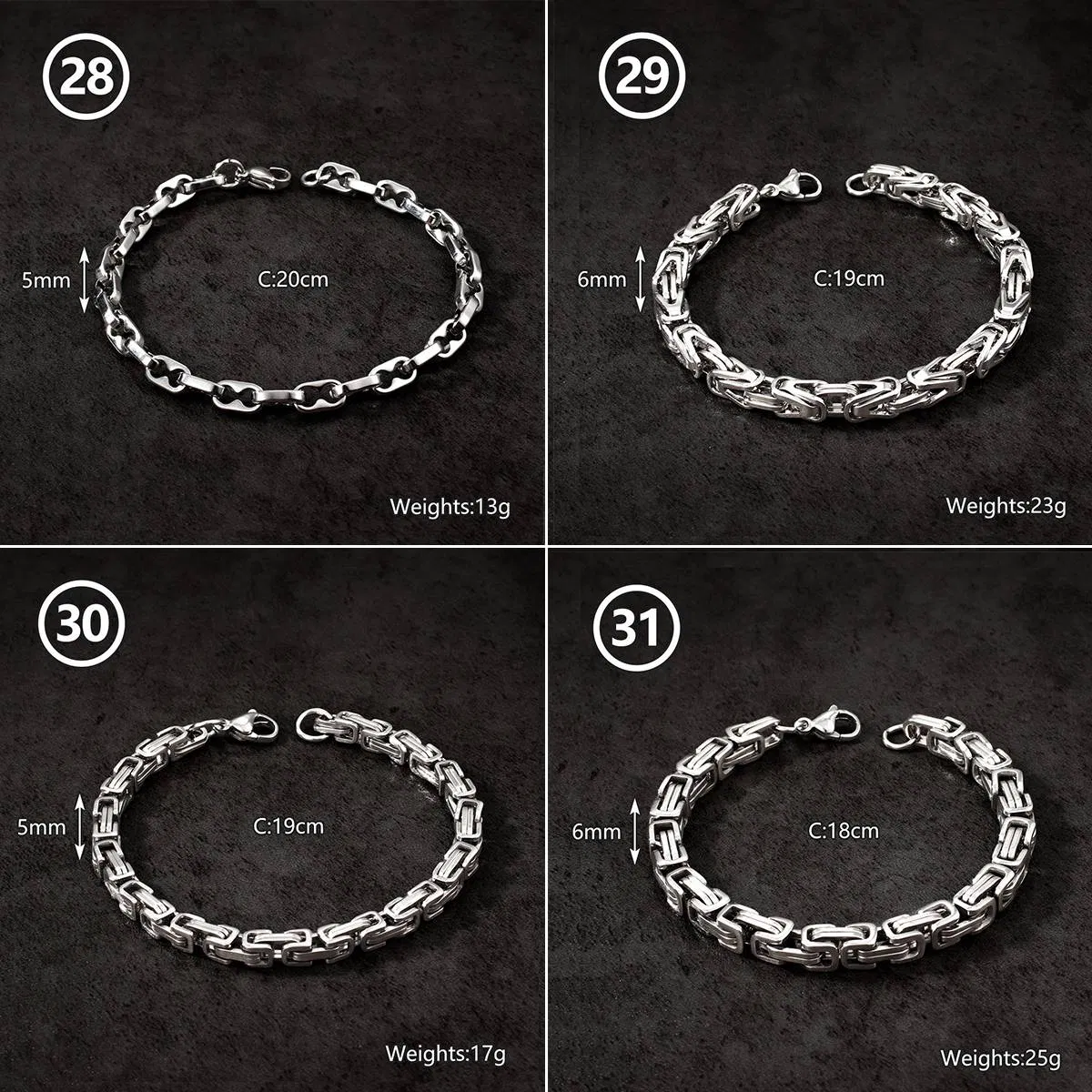 Acessório de Estilo de Rua Masculino Pulseira de Corrente Figaro em Aço Inoxidável com Charme Multicamadas Corrente Cubana Grossa Atacado de Fábrica