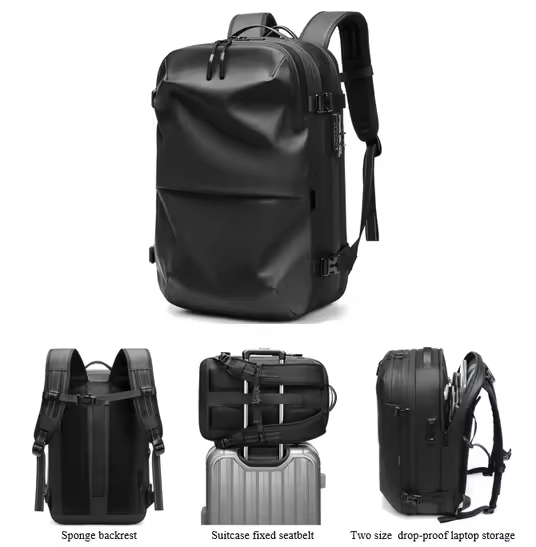 Mochila de Viagem com Compressão a Vácuo 60L Solução Expansível de Uma Só Bolsa para Nômades Digitais 900d Oxford e Aprovada pela TSA